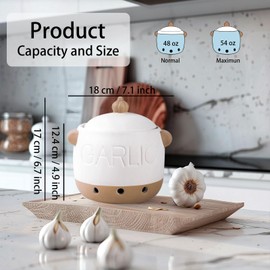 Zaposcca Garlic Keeper, 6.1" Ceramic Garlic Holder for Counter, Large Garlic Storage, Garlic Keeper with Lid to Keep Your Garlic(White)