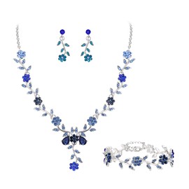 Clearine Women's Wedding Jewellery Set for Party Prom Leaf Cluster Flower Crystal Pendant Necklace Dangle Earrings and Bracelet Set, Crystal, Crystal