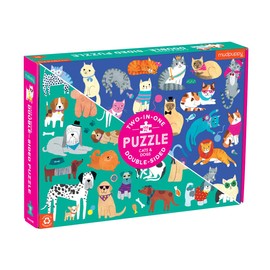 Mudpuppy Cats and Dogs Double-Sided Puzzle, 100 Pieces, 22”x16.5” – Perfect Family Puzzle for Ages 6+ - Colorful Illustrations of Dogs on One Side and Cats on the Other – Two Fun Puzzles in One Box