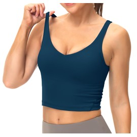 Dragon Fit Sports Bra for Women Longline Padded Yoga Bra Medium Impact Crop Tank Tops for Workout,Fitness,Running Dark Blue Green