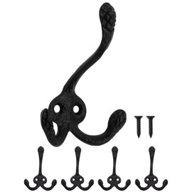 Fuxxer® Rustic Iron Hooks, Coat Hooks, Clothes Hooks, Cast Iron Design, Vintage Country House Retro, Set of 5, Black