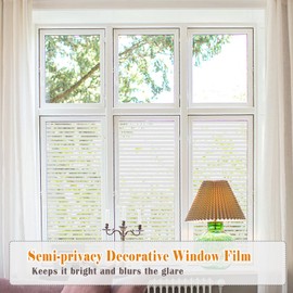 LEMON CLOUD Privacy Window Film Self-Adhesive No-Glue Static Cling Stripe Pattern Frosted Window Film Decorative Privacy Glass Film for Office Home All Smooth Glass Surface (17.5 x 78.7 Inch,Stripe)