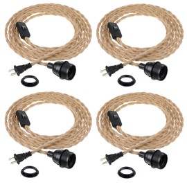 Tuanse 4 Pack Pendant Light Cord, 15ft Plug in Kit with Switch, Industrial Vintage E26 E27 Socket Set for Edison Bulbs, Farmhouse Decor, Retro Lamp Cable DIY