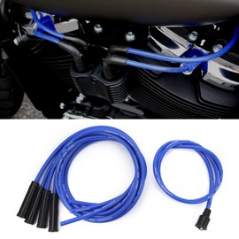 DAUERHAFT Spark Plug Wire, Rugged 8mm Diameter Ignition Spark Plug Wire Set for 4 Cylinder Classic Cars (Blue)