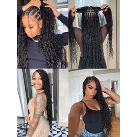 Goddess Boho Box Braids Hair with human hair Curly Ends Pre-looped Synthetic Crochet Braids for Black Women 24 inch 1pack/40strands