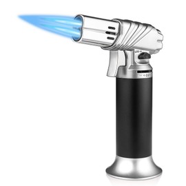 Magshion Small Butane Torch Lighter with Adjustable Flame Refillable Cooking Blow Torch for Creme Brulee Windproof Baking Torch with Safety Lock, Silver (Gas Not Included)