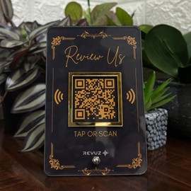 REVUZ Luxe Online Review Stand | Premium Acrylic Standee for Easy Online Review | NFC Tap/QR Code Scan (M12)