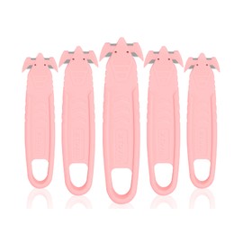Safety Box Cutter, T TOVIA Sharp Durable Stainless Steel Concealed Blade Package Opener with Tape Splitter for Cartons, Cardboard, Wrap, Straps, Film (5 Pcs - Pink)