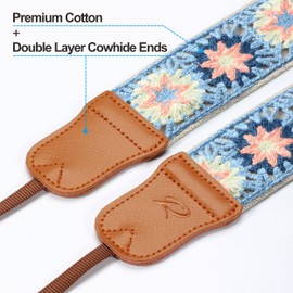 Padwa Lifestyle Hollow Crochet Pink Daisy Camera Strap - Double Layer Cowhide Ends,2" Cotton Vintage Camera Straps, Adjustable Neck & Shoulder Strap for All DSLR Cameras,Great Gift for Photographers