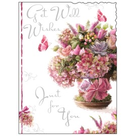Jonny Javelin Get Well Soon Greetings Card - Flower Bouquet 7.25" x 5.5" Code V223