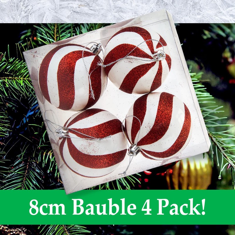 VFM - Red & White Stripe 8cm Baubles Candy Cane