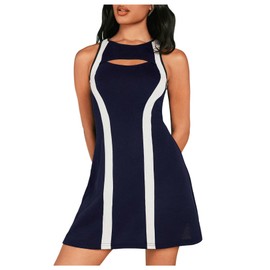 SweatyRocks Women's Cut Out Tennis Dresses Colorblock Crew Neck Sleeveless Crewneck Golf Mini Dress Blue Medium