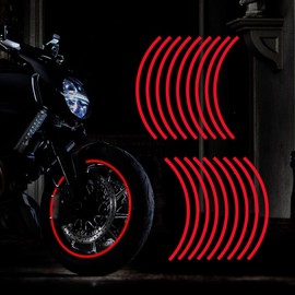 TOMALL 16''-17" Reflective Wheel Rim Stripe Decal for Motorcycle Wheels Car Cycling Bike Bicycle Night Reflective Safety Decoration Stripe Universal Rim Reflective Stickers (Red)