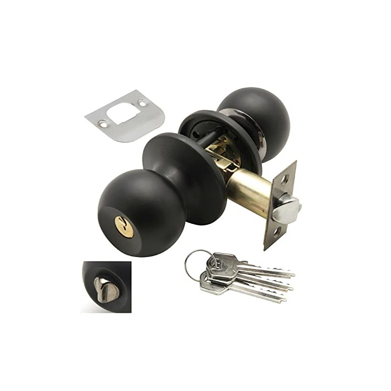 Wolfpack 3030560 Entrance Door Knob with Key and Lock, Black