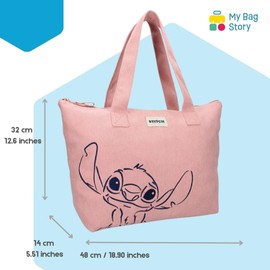 mybagstory - Cord Stitch Pink Tote Bag - Ladies - Teens - Beach - Shopping - School - College - Size 48cm - Suspenders, Lilo and Stitch - Pink, One Size