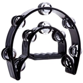 D'Luca TW-20BK 9-Inch Double Cutaway Half Moon Tambourine, Black