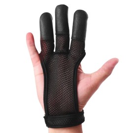 Bullwhipsquadron Glove Arrow Guard Archery 3 Fingers Tab Cow Leather for Compound Bow Shooting - S
