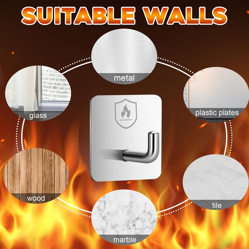 Briwooody 12 Pack Adhesive Wall Hooks for Fire Blankets, Stainless