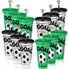 Domensi 12 Pcs Soccer Plastic Tumbler with Lid and Straw