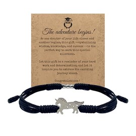 HARACRAFT Unicorn Graduation Bracelet, Lucky and Protection String, Inspirational Gift for High School College, Surfer Adjustable for Him, Her, Daughter (Black Unicorn)