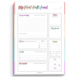 Mental Health Journal Planner | Daily Gratitude, Self Care, Intentions, Affirmations and Nutrition (Colorful, A4)