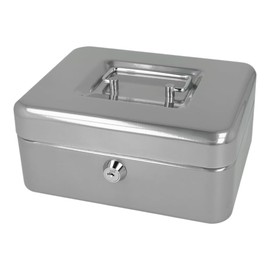 Metal Cash Box 125 x 95 x 60 mm with Lock and 2 Money Keys with Drawer (Grey, 125 x 9.5 x 6 cm)