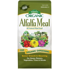 Espoma Organic Alfalfa Meal Fertilizer 2-0-2. All-Natural Plant Food Source of Nitrogen and Potassium for Organic Gardening. for Roses, Flowers, Veggies, Trees & Shrubs. 3 lb. Bag.