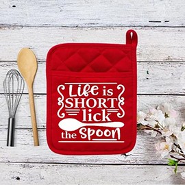 Life is Short Lick The Spoon - Pot Holder - Oven Mitt - Hot Pad - Polyester & Neoprene - Christmas - Teacher Gift - Mother's Day - 016