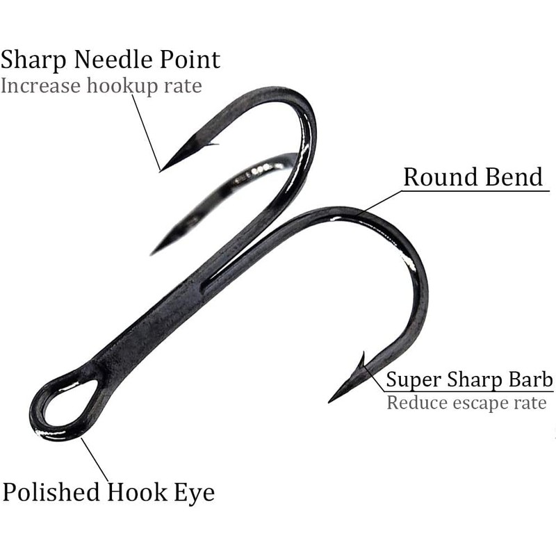 180pcs/Box Treble Fishing Hooks Sharp Round Bend Treble Hooks Strong