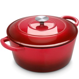 LIFERUN 6 Qt Enameled Cast Iron Dutch Oven Pot with Lid，Oven Safe up to 500° F, Non-Stick Dutch Oven with Dual Handles for Bread Baking, Braising, Stews, Roasting (Red)