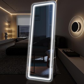 Futurelove LED Floor Stand Full Length Mirror with 3 Color Adjustable Light, Wall Mounted Makeup Dressing Mirror with Smart Touch Button, For Home Living Room Bedroom Salon, No Assembly Required, 64"*21" - Color: Right angles/21'64