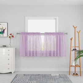 Lilac Sheer Tier Curtains 30 inches Long Voile Kitchen Tiers Linen Textured Cafe Curtains Bathroom Girls Nursery Room Short Small Curtain Panels Door Window Curtains 2 Panels Rod Pocket