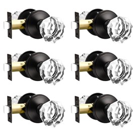 Lepushom 6 Pack Clear Crystal Door Knob, Inspired Decorative Oil Rubbed Bronze Door Knobs for Interior Doors, Unique Fancy Glass Passage Door Knobs for Closets and Hallways