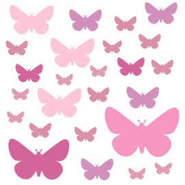 PREMYO Set of 25 Butterfly Wall Stickers Kids - Nursery Decor Easy to Apply - Decals for Bedrooms for Girls Pastel Rose