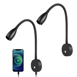 Obeaming 2 Pack RV Dimmable Reading Light, Full Metal & Quick USB Charger, 16-1/2 Inch Length, 12 Volt Flexible LED Spotlight for Motorhome Boat Bedside RV Interior Lighting(Matte Black)