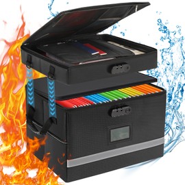 EXLIFBAG 2 Layer File Box with Lock, Portable Document Organizer Box with Handle, Fireproof File Box for Home Office, Legal File Organizer Storage