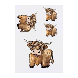 Azeeda 4 x 'Glückliche Hochlandkuh' Temporäre Tattoos - Wasserfest, Hautfreundlich & Ungiftig · Transfers in Verschiedenen Größen (TO00075442)