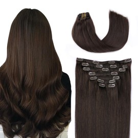 SURNEL Clip in Hair Extensions, Dark Brown, #2, Real Hair, Straight, Clip-in Hair Extensions, 35 cm, 140 g