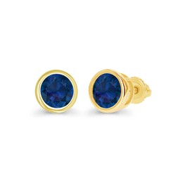 Yellow Gold Plated 925 Sterling Silver 5mm Round Bezel Set Created Blue Sapphire September Birthstone Screwback Stud Earrings