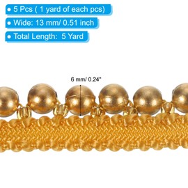 PATIKIL 5 Yard Faux Pearl Lace Ribbon, 0.51" Wide Pearl Fringe Applique Embroidered Pearl Bead Lace Trims for Wedding Party Home Decoration Sewing Craft, Golden