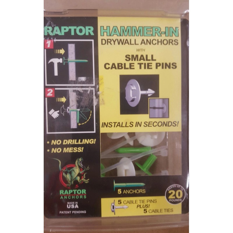 RAPTOR HAMMER IN DRYWALL ANCHORS WITH SMALL CABLE TIE PINS