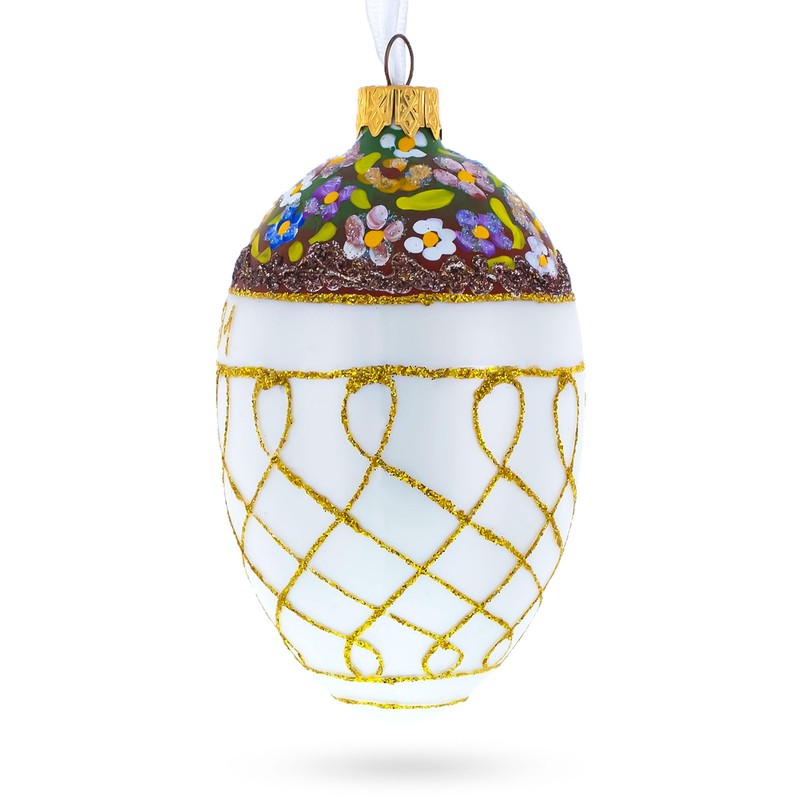 1901 Basket of Flowers Royal Egg Glass Ornament 4 Inches