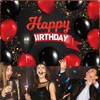 Happy Birthday Banner Backdrop Decorations Red and Black Balloons Theme