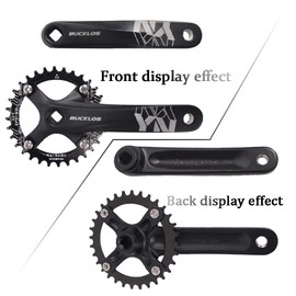 BUCKLOS MTB Mountain Bike Single Speed Square Taper Crankset -170mm Cranksets Bicycle Crank Set with 104BCD 32/34/36/38/40/42T Round/Oval Chainring Fit for Ebike/Commuter Bike
