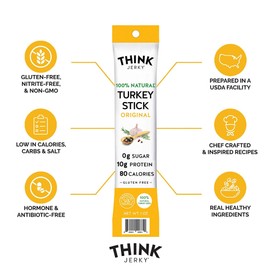Think Jerky All-Natural Turkey Sticks, Gluten and Sugar Free, No Nitrates, Keto Paleo Friendly High Protein Low Carb Meat Snack - 1.0 oz Sticks, 20 Pack