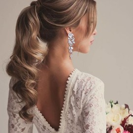 BriLove Bohemian Boho Crystal Wedding Bridal Multiple Teardrop Chandelier Screw Back Clip-On Dangle Earrings for Women Clear Silver-Tone