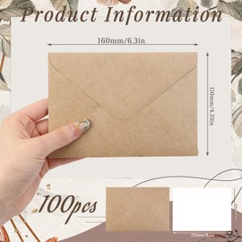 Kraft Paper Envelopes with Cards Pack of 100 Envelopes Envelope Letter Envelope Letter Envelope for Wedding Greeting Cards Invitations (120 g, 16 x 11 cm)