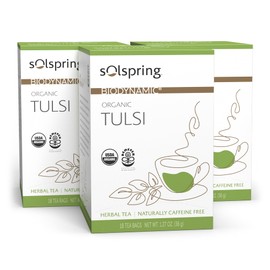 Dr. Mercola Solspring Organic Tulsi Herbal Tea, 18 Tea Bags (Pack of 3) Naturally Caffeine Free, USDA Organic, Organic Demeter Certified