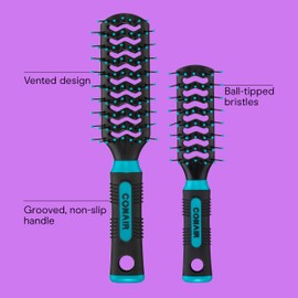 Conair Grip & Lift Vent Hairbrush 2PK, Full-Size and Mid-Size Brush Set, Nylon Bristle Hairbrushes for Blowout Styling, Value Pack