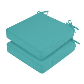 HOMELYSIAN Waterproof Outdoor Chair Cushions Set of 2, Square Outdoor Seat Cushions with Ties and Removable Covers, 19 x 19 Outdoor Cushions for Patio Furniture with Portable Handle(Teal)